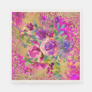 Serviette En Papier Bouquet de fleurs d'aquarelle sur Parties scintill