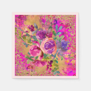 Serviette En Papier Bouquet de fleurs d'aquarelle sur Parties scintill