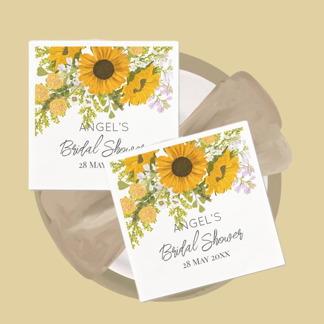 Serviette En Papier Bouquet de fleurs de soleil modernes jaunes Fête d (Créateur téléchargé)