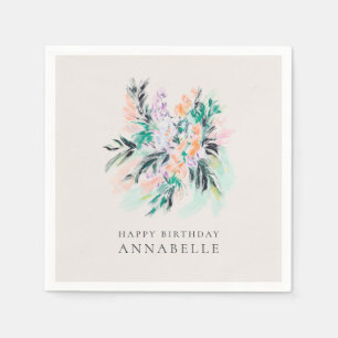 Serviette En Papier Bouquet de fleurs élégantes modernes Joyeux annive