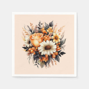 Serviette En Papier Bouquet de fleurs gris-jaune orange