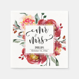 Serviette En Papier Bouquet de fleurs Mariages rouges M & Mme Typograp