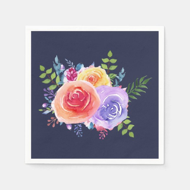 Serviette En Papier Bouquet de fleurs Rose aquarelle (Devant)