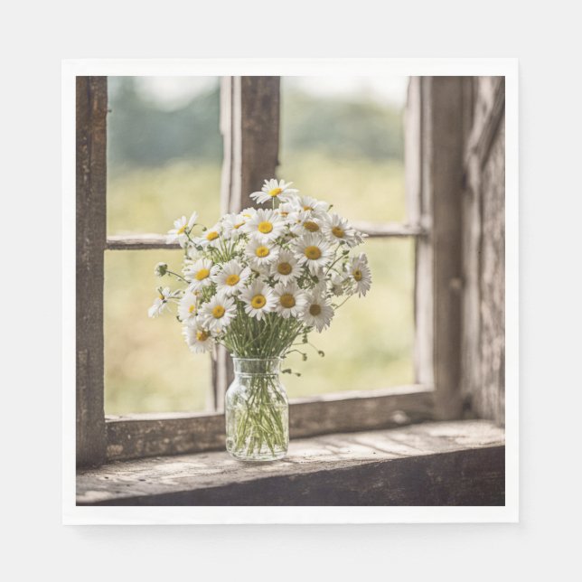 Serviette En Papier Bouquet de la marguerite dans la fenêtre (Devant)