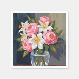 Serviette En Papier Bouquet de lys et de roses Vase aquarelle floral