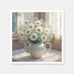 Serviette En Papier Bouquet de pâquerettes dans une antique théière