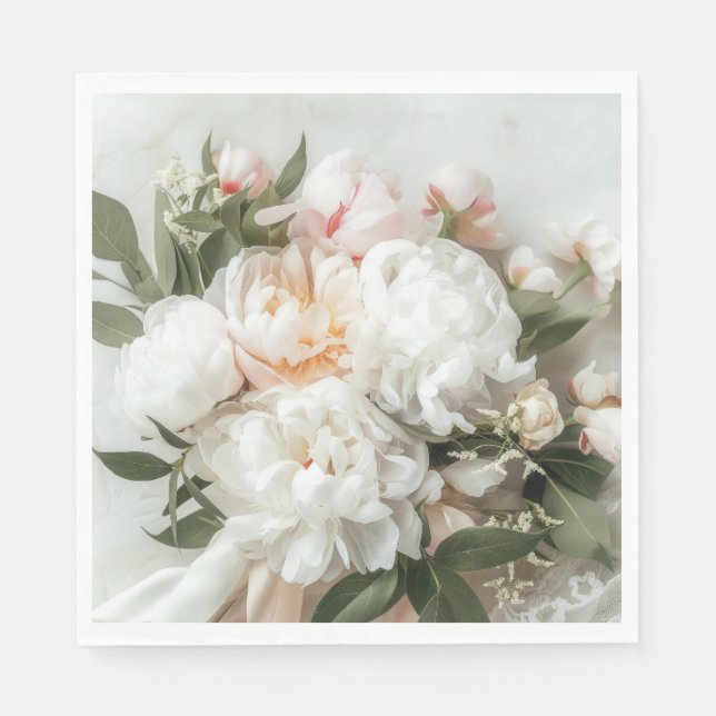 Serviette En Papier Bouquet de pivoines blanches avec dentelle (Devant)