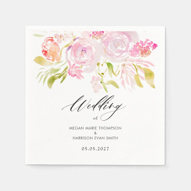 Serviette En Papier Bouquet de rose aquarelle (Devant)