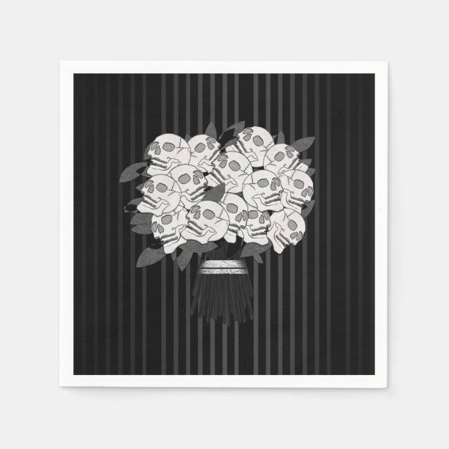 Serviette En Papier Bouquet de Roses du crâne noir et blanc (Devant)