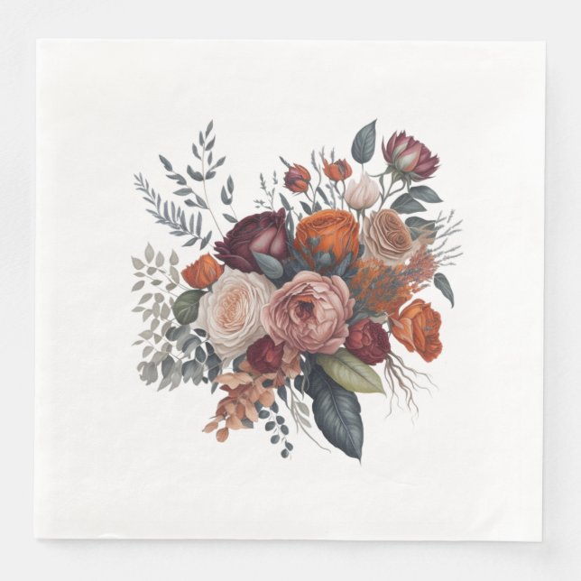 Serviette En Papier Bouquet floral Boho Style Fleurs Artwork 2 (Devant)