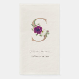 Serviette En Papier Bouquet floral Dahlia rose or monogramme S