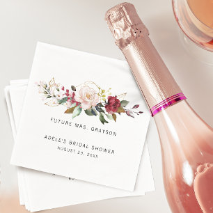 Serviette En Papier Bouquet floral de rose de Bourgogne dorée pour la