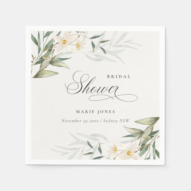 Serviette En Papier Bouquet Floral de Verdure Blanc Rustique pour Mari (Devant)