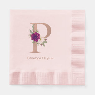 Serviette En Papier Bouquet floral lettre personnalisée P monogramme