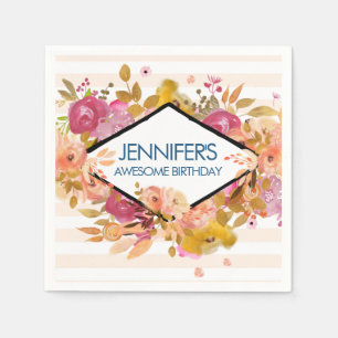 Serviette En Papier Bouquet floral orange et rose pour anniversaire