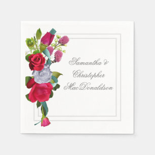 Serviette En Papier Bouquet floral rose rouge mariage