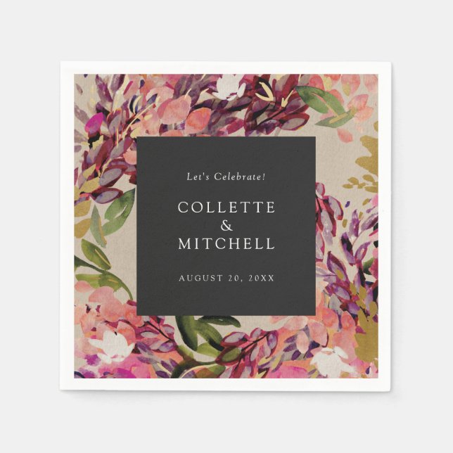 Serviette En Papier Bouquet romantique Mariage noir rose chaud (Devant)