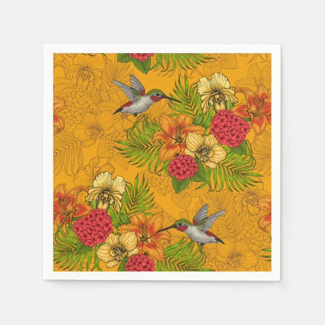 Serviette En Papier Bouquet tropical et colibris 2 (Devant)