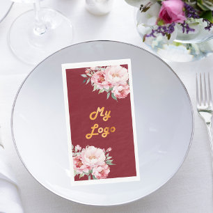 Serviette En Papier Bouquets rose rouge logo commercial