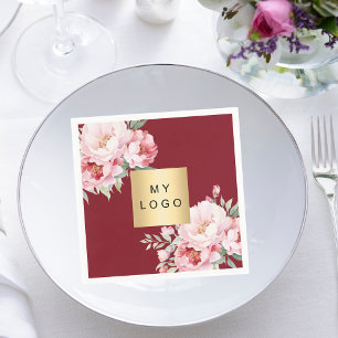 Serviette En Papier Bouquets rose rouge logo commercial