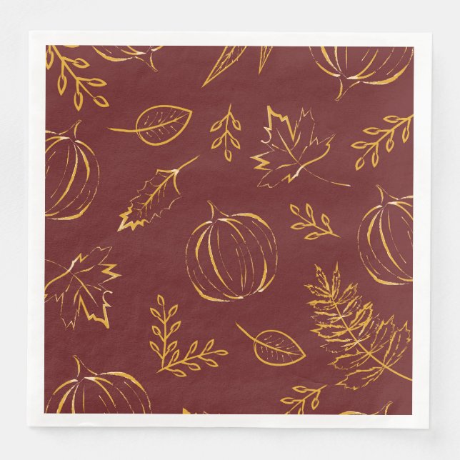 Serviette En Papier Bourgogne Automne Citrouilles et Feuilles Thanksgi (Devant)