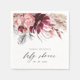 Serviette En Papier Bourgogne Blush Floral Pampas Grass Baby shower