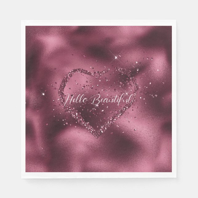 Serviette En Papier Bourgogne Cerise Parties scintillant Coeur étincel (Devant)