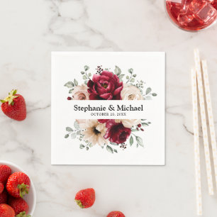 Serviette En Papier Bourgogne Champagne Ivory Mauve Rose Floral Mariag