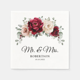 Serviette En Papier Bourgogne Champagne Ivory Mauve Rose Floral Mariag