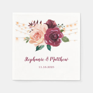 Serviette En Papier Bourgogne Dusty Rose Floral Lights Mariage