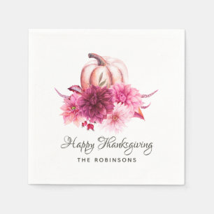 Serviette En Papier Bourgogne et Blush Floral Thanksgiving Party