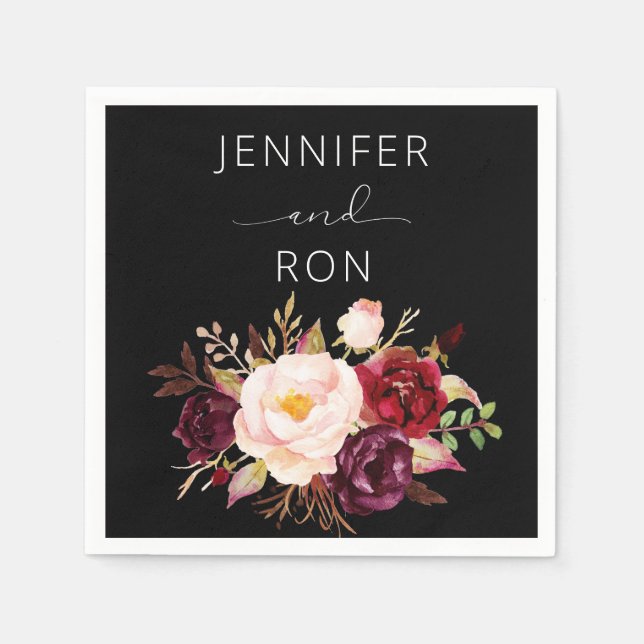 Serviette En Papier Bourgogne et rose pâle - Noir (Devant)