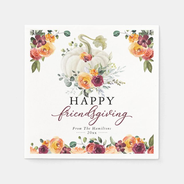 Serviette En Papier Bourgogne Floral Blanc Citrouille Amical Napkin (Devant)