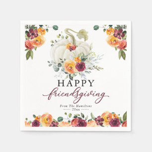Serviette En Papier Bourgogne Floral Blanc Citrouille Friendsgiving Na
