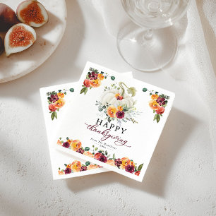 Serviette En Papier Bourgogne Floral Blanc Citrouille Thanksgiving