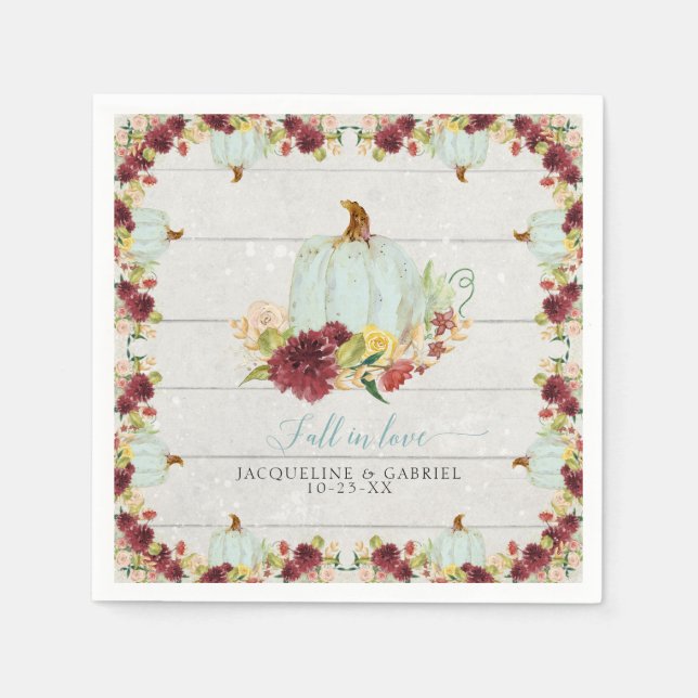 Serviette En Papier Bourgogne Floral Citrouille Bois rustique Chute d' (Devant)