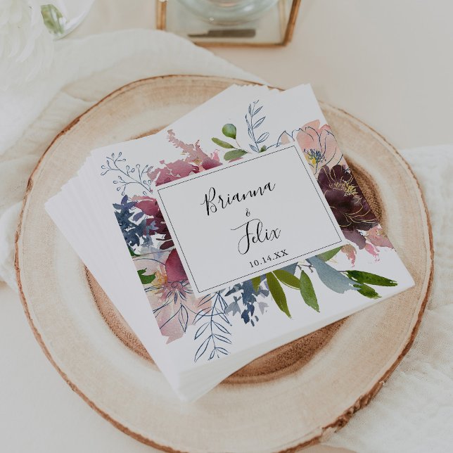 Serviette En Papier Bourgogne Floral et Mariage de verdure Napkin (Créateur téléchargé)