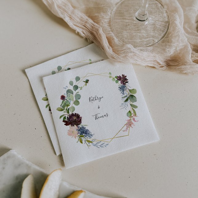 Serviette En Papier Bourgogne Floral et Mariage de verdure Napkin (Créateur téléchargé)
