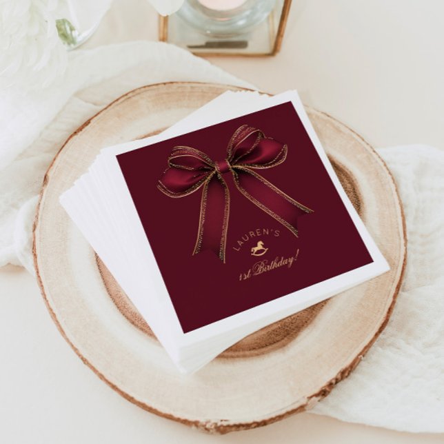 Serviette En Papier Bourgogne Gold Bow Rocse Cheval luxe Anniversaire (Créateur téléchargé)