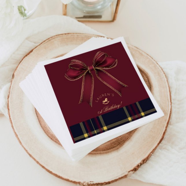 Serviette En Papier Bourgogne Gold Bow Rocse Cheval luxe Anniversaire (Créateur téléchargé)