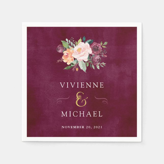 Serviette En Papier Bourgogne | Mariage floral (Devant)