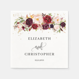 Serviette En Papier Bourgogne Marsala Boho Floral Naples Rouge