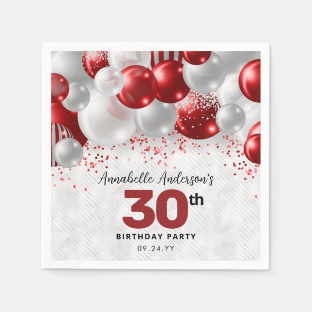 Serviette En Papier Bourgogne Rouge argent ballon Parties scintillant  (Devant)
