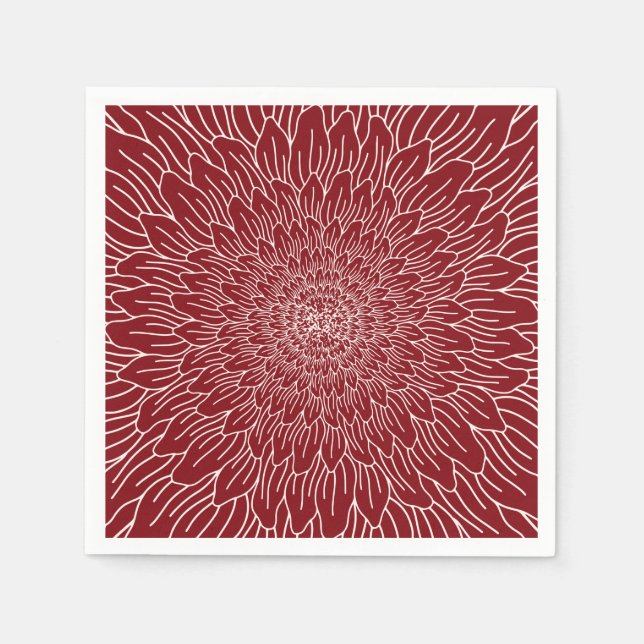 Serviette En Papier Bourgogne rouge répétition fleurs florales botaniq (Devant)