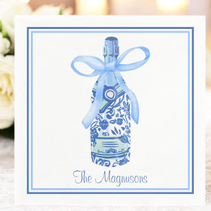 Serviette En Papier Bouteille de champagne à l'aquarelle bleue Coquett