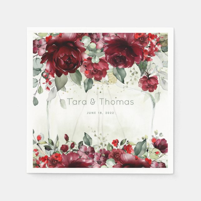 Serviette En Papier Bouteille De Peonies Mariage Cocktail Serviettes (Devant)