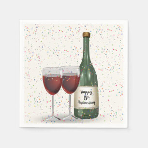 Serviette En Papier Bouteille de vin et deux verres pour la fête du 5è