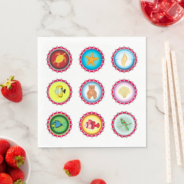 Serviette En Papier Bouteille Tropicale Casquettes Design Océan et Fau (Créateur téléchargé)