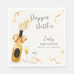 Serviette En Papier Bouteilles Black Gold Poppin Baby shower Champagne