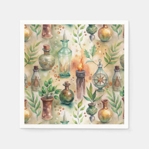 Serviette En Papier Bouteilles d'Herboriste Rustique Vert Marron